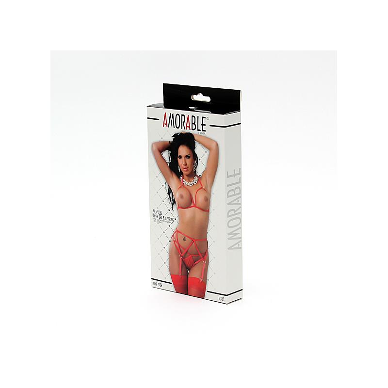 5 Pieces Set with Open Bra Red One Size