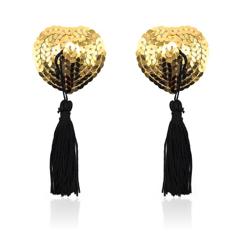 Heart Nipple Cover with Gold Sequins