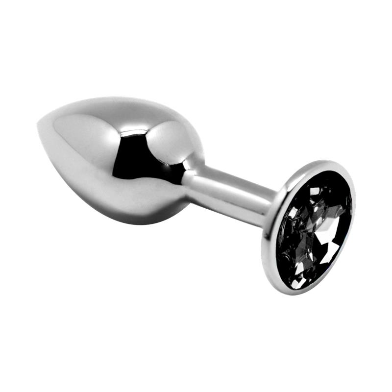 Metal Anal Plug with Black Jewel Size L