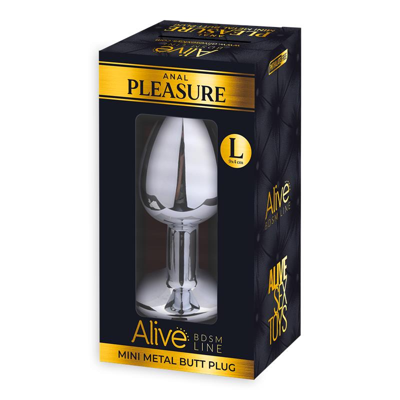 Metal Anal Plug with Black Jewel Size L
