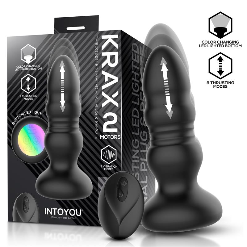 Krax Butt Plug with Vibration, Thrusting, Led Light and Remote