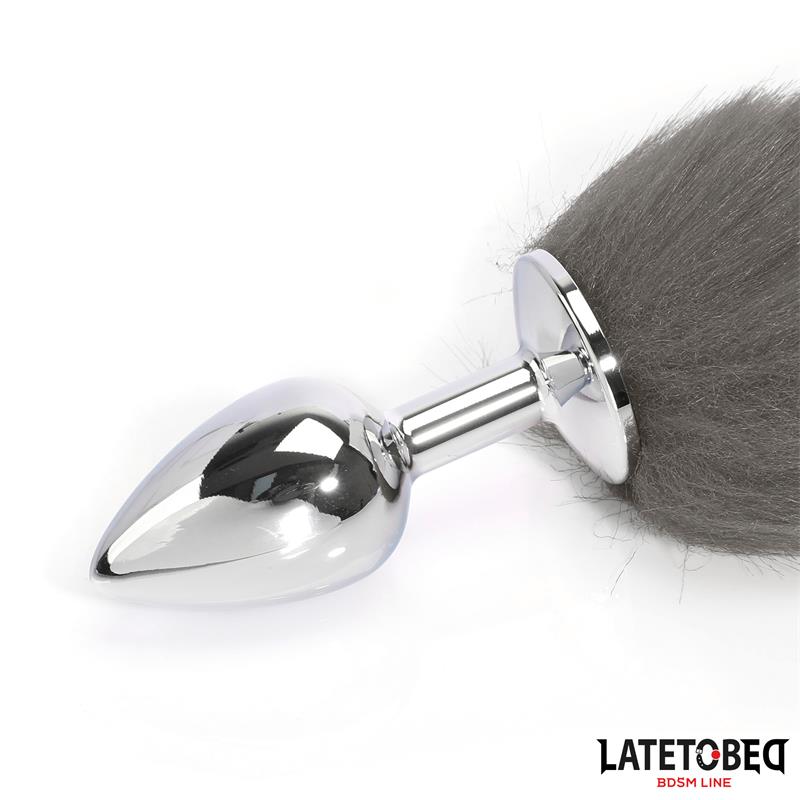 Anal plug with tail Gray and White 40 cm