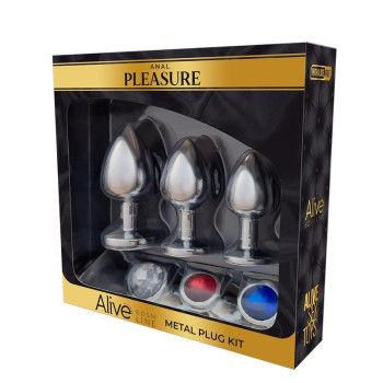3 Metal Butt Plug Set with Jewel
