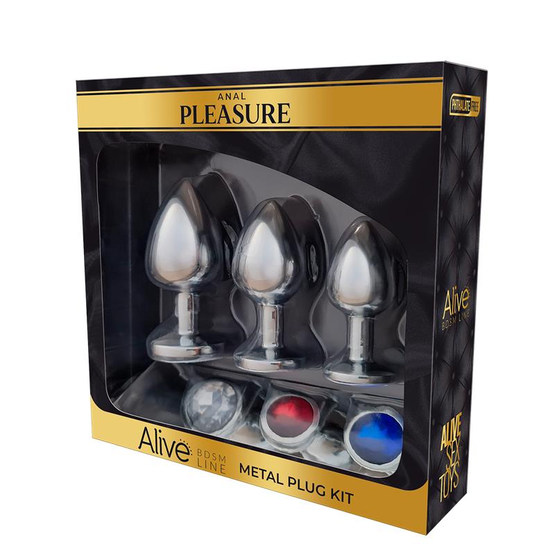 3 Metal Butt Plug Set with Jewel