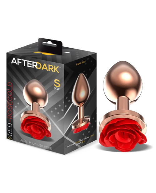 Rose Gold Anal Plug with Red Rose Base Size S