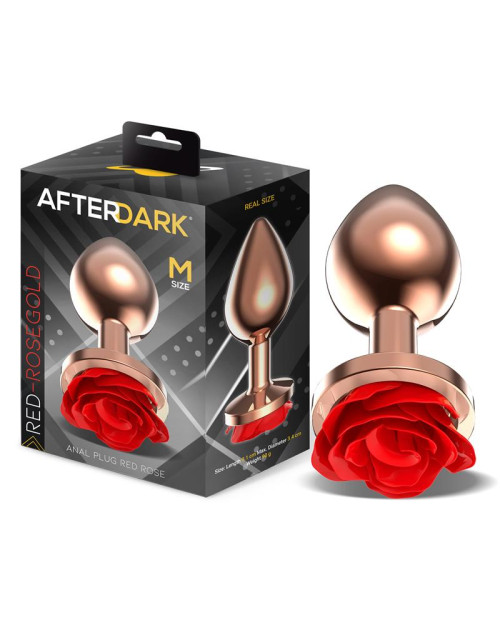 Rose Gold Anal Plug with Red Rose Base Size M