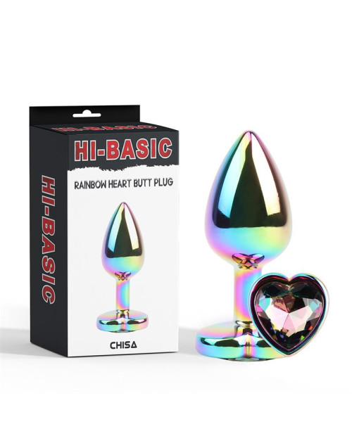 Rainbow Effect Metal Butt Plug with Heart Jewel 2,7