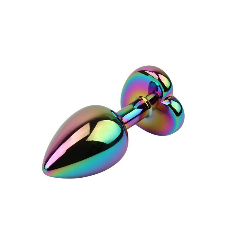 Rainbow Effect Metal Butt Plug with Heart Jewel 2,7