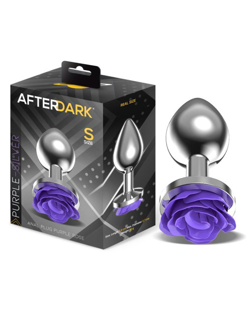 Metal Anal Plug with Purple Rose Base - Size S