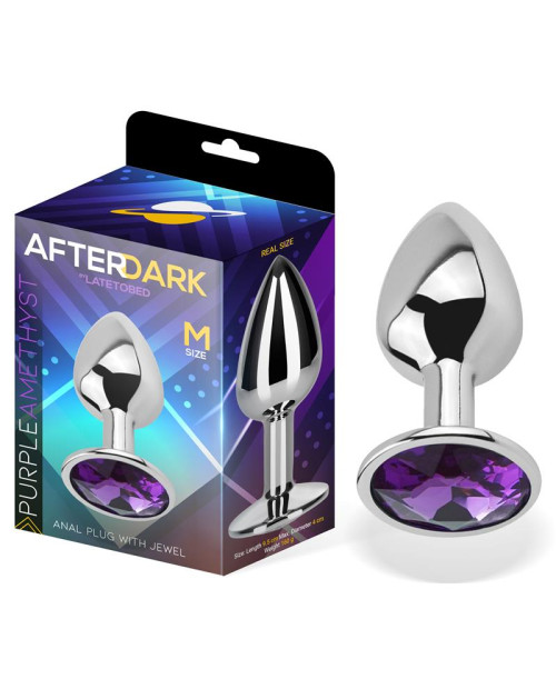 Butt Plug with Jewel Purple Amethyst Size M Aluminium