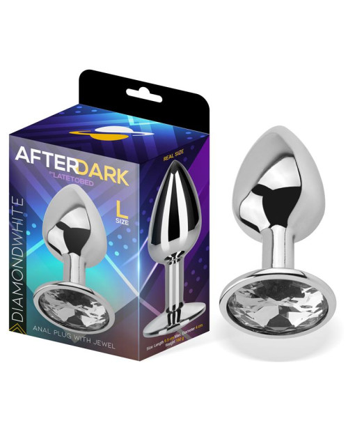 Butt Plug with Jewel White Diamond White Size L Aluminium