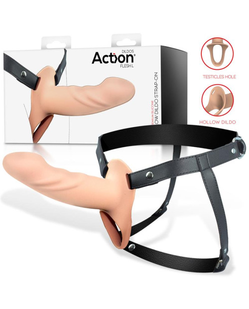 Strap-On with Hollow Dildo Premium Silicone Size L Flesh
