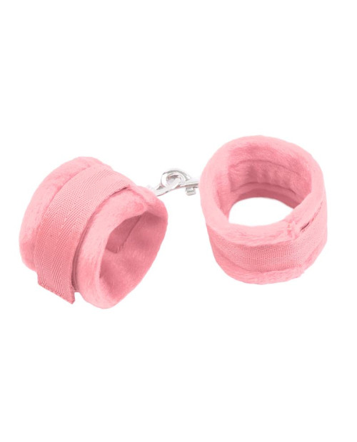 Handcuffs with Velcro with Long Fur Pink