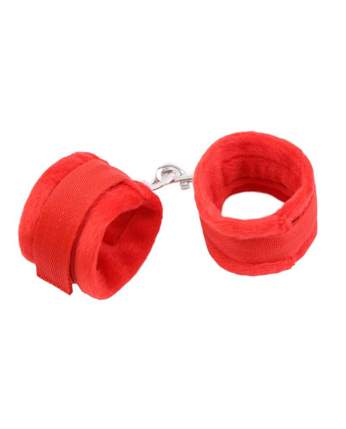 Handcuffs with Velcro with Long Fur Red
