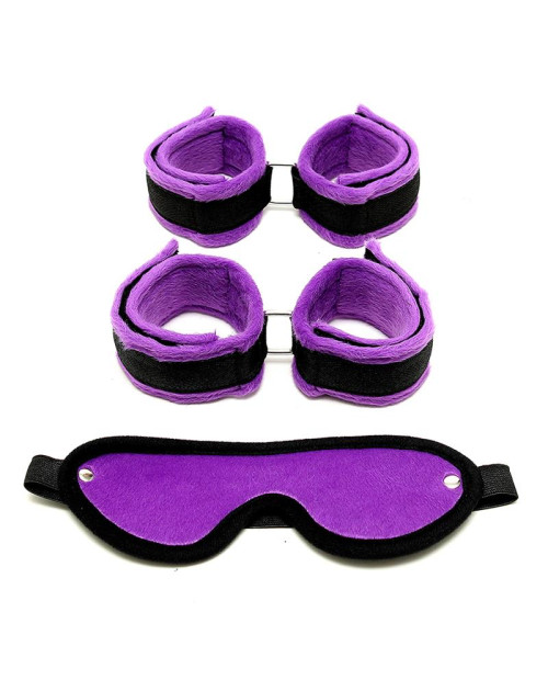 Handcuffs Foot Cuffs and Mask Purple