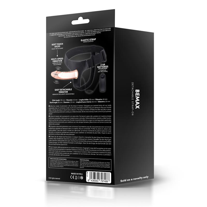 Bemax Detachable Strap-On with Hollow Dildo, Vibration and Remote Control