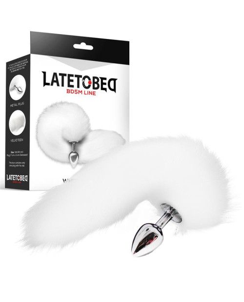 Metal Butt Plug with Foxy Tail Velvet Touch 40 cm White