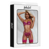 Nora bra, thong, and garter belt Set with Flowers Fuchsia