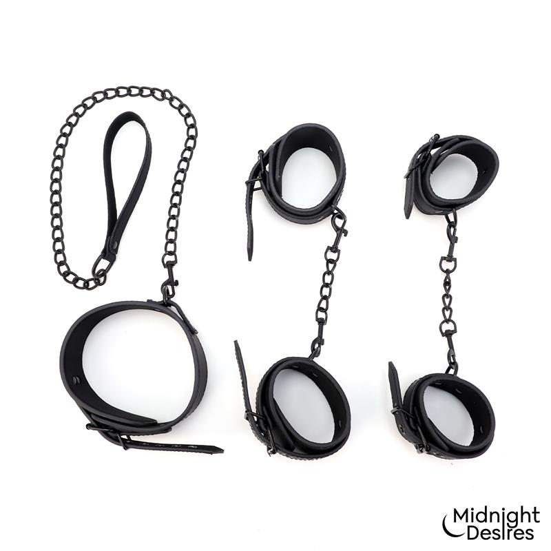 Restraint Set with Collar with Leash and Cuffs