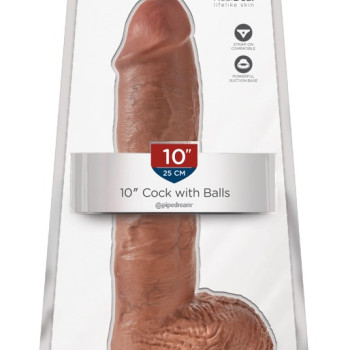 King Cock 10 inch Balls Tan