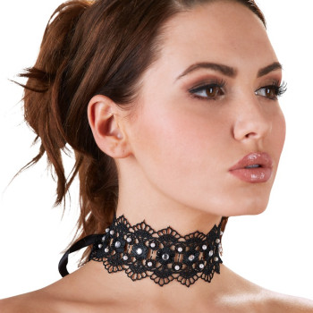 Embroidered Choker+Rhinestones